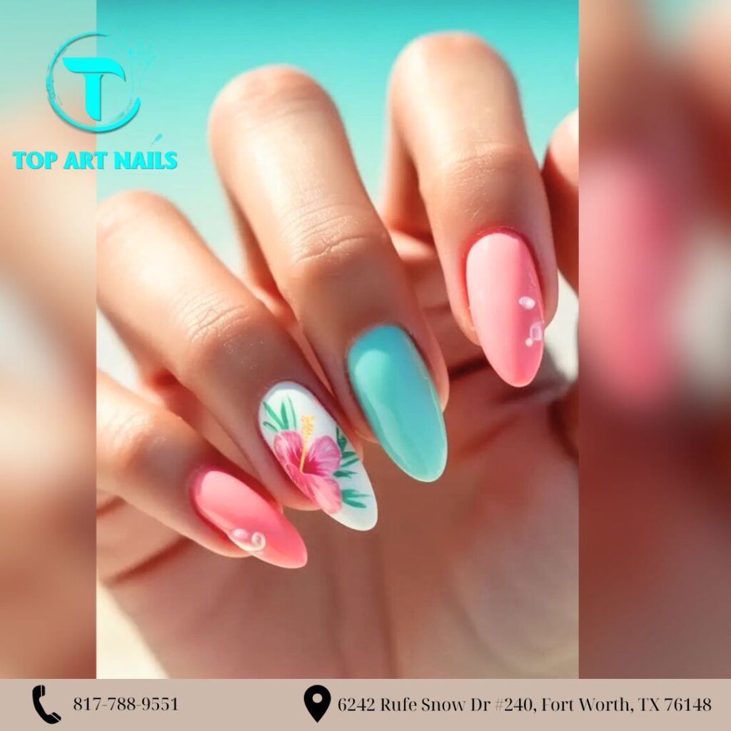 Latest manicure trends including metallic finishes and seasonal nail art at nail salon 76148